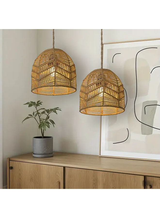 Wooden Color Vintage Handwoven Paper Lampshade Rustic Farmhouse Lighting - Image 1